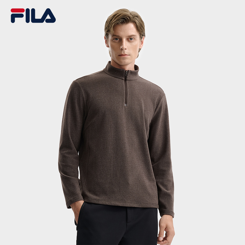 王阳同款FILA 斐乐官方男子针织长袖上衣2025冬新款休闲半拉链长T