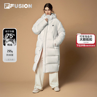 新款 FILA 羽绒服2025冬季 长款 宽松连帽外套 FUSION斐乐潮牌情侣款