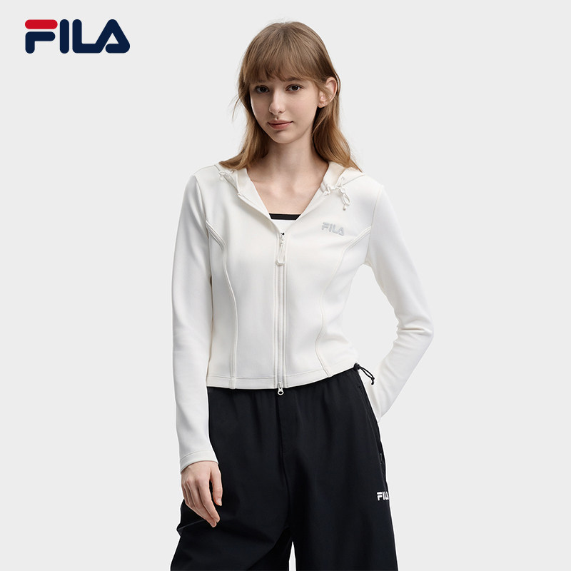 FILA 斐乐官方女士针织连帽外套2026夏新款简约时尚显瘦修身上衣