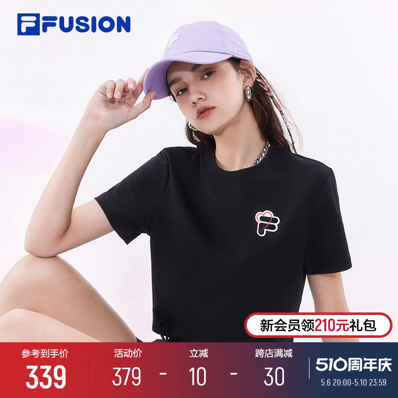 FILA FUSION斐乐潮牌女子运动T恤2024夏新款休闲圆领短袖上衣女