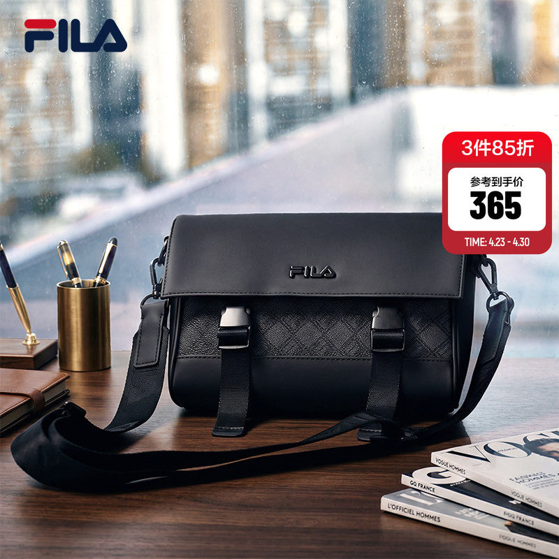 黑武士|FILA 斐乐官方男包挎包翻盖复古老花单肩包休闲斜挎包包
