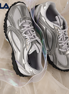 卵石鞋|韩素希FILA斐乐百搭德训鞋女鞋银色运动鞋子老爹鞋薄底鞋