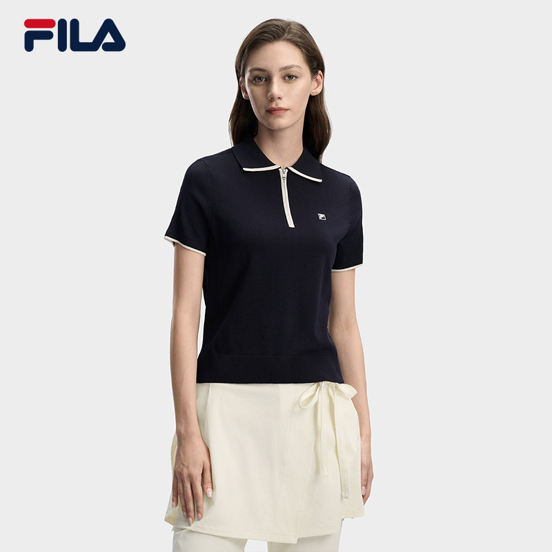 FILA 斐乐官方女子编织衫2026春新款休闲舒适简约POLO衫短袖上衣