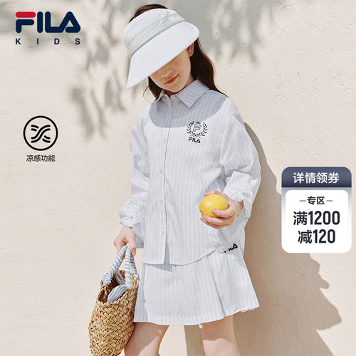 FILA KIDS斐乐童装儿童衬衫夏季款女童透气翻领休闲宽松外套
