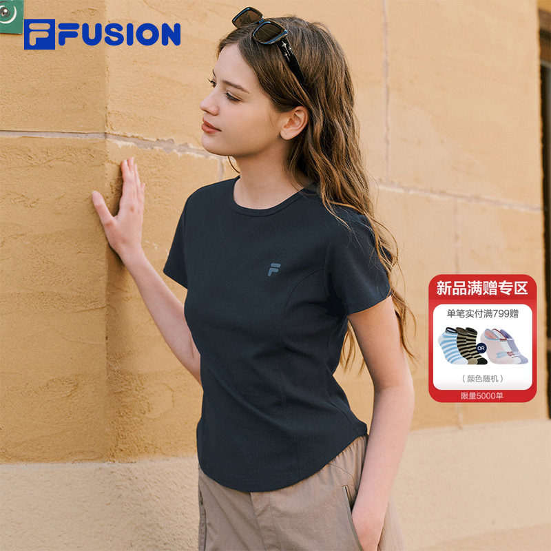 FILA FUSION斐乐潮牌女子针织短袖衫2026夏季新款休闲简约紧身T恤