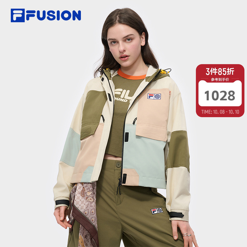 FILA FUSION 斐乐潮牌梭织外套女2025夏季新款宽松拼色连帽上衣