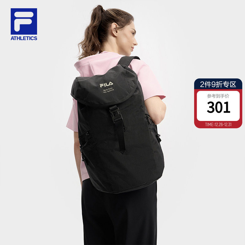 随行包|FILA斐乐背包女包秋季新款健身双肩包大容量电脑包黑色