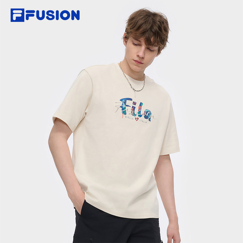 FILA FUSION斐乐潮牌情侣款针织短袖衫夏新款凉感纯棉T恤