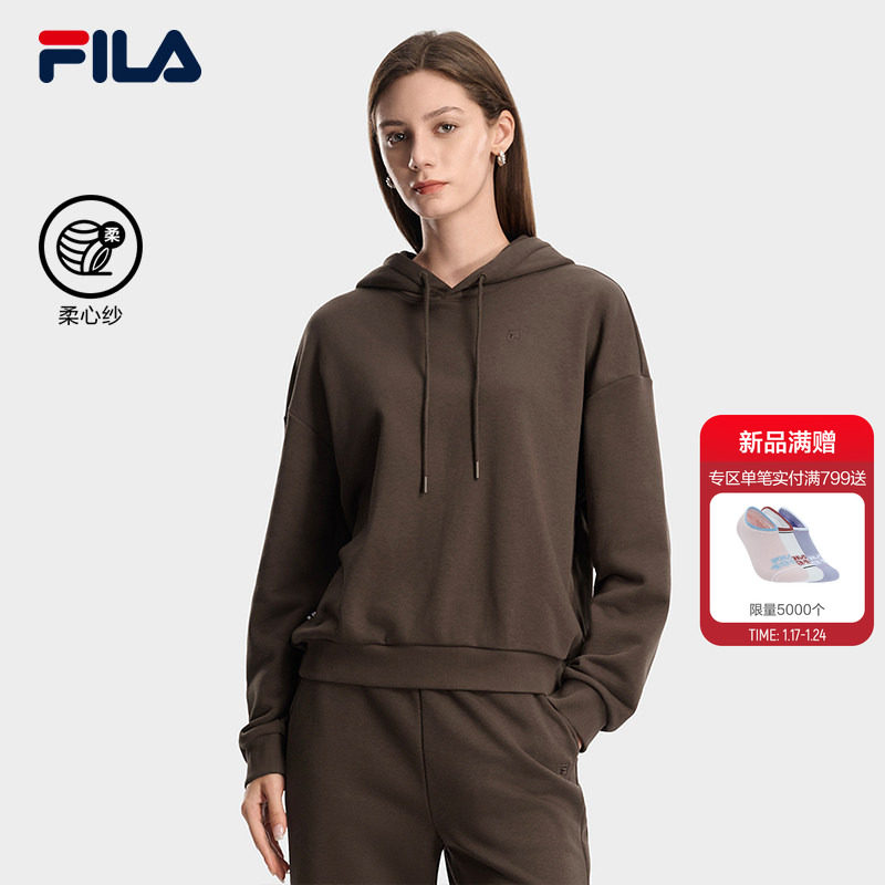 FILA 斐乐官方女子连帽卫衣2026春新款时尚咖色宽松针织长袖上衣,运动服/休闲服装,运动卫衣/套头衫,淘宝优惠券,粉丝福利购,淘宝优惠卷