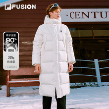 FILA FUSION斐乐潮牌情侣款鹅绒长款羽绒服2025冬季新款连帽外套