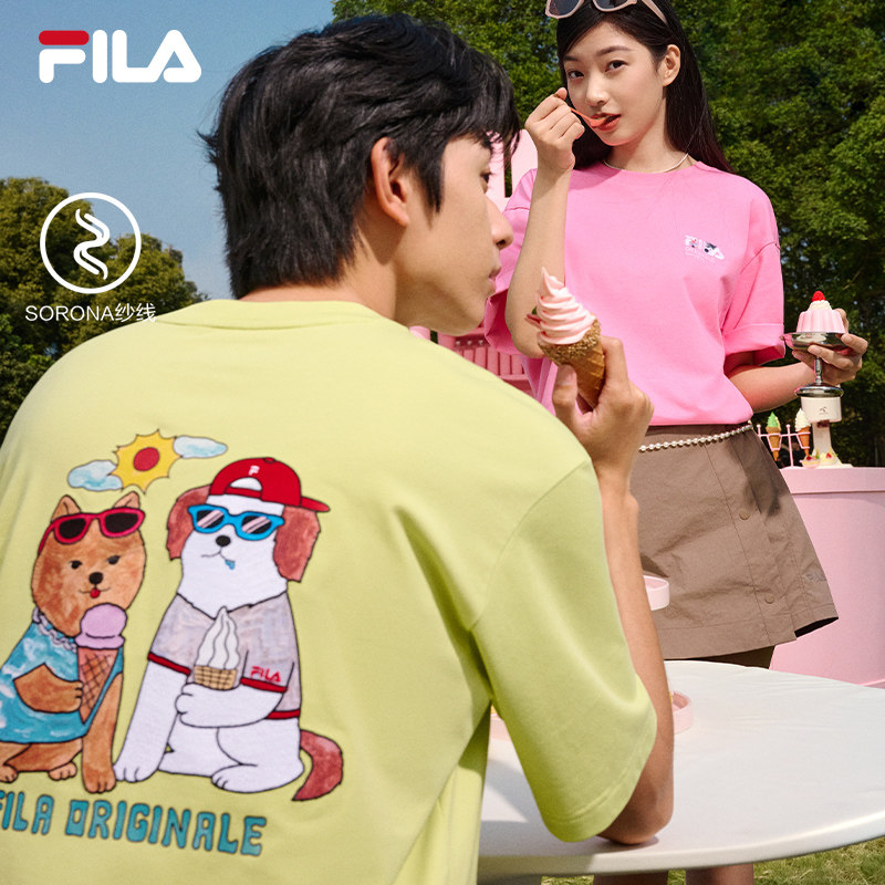FILA斐乐情侣休闲萌宠卡通刺绣短袖T恤2026夏季新款半袖上衣
