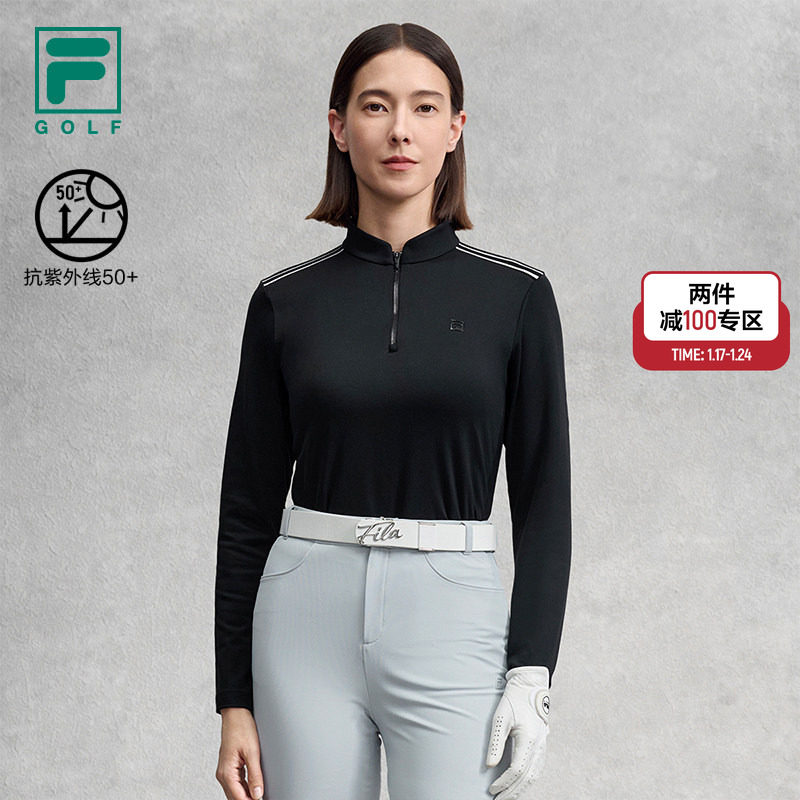 FILA 斐乐官方女子针织长袖衫2025冬新款高尔夫运动防晒半拉链长T,运动服/休闲服装,运动T恤,淘宝优惠券,粉丝福利购,淘宝优惠卷
