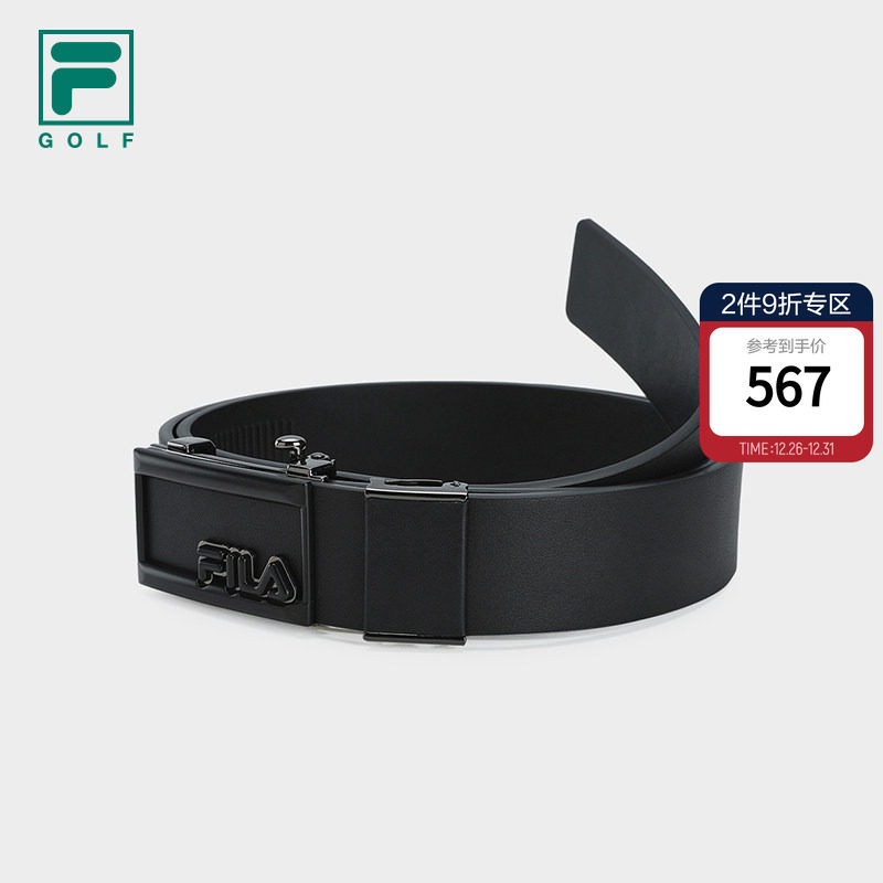 FILA 斐乐官方男子腰带2025秋新款简约黑色高尔夫运动自动扣