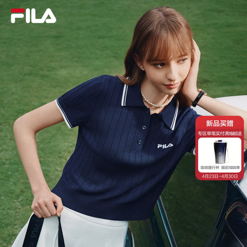 孙千同款FILA斐乐短袖菁英POLO衫女2026夏新款短款显瘦针织T恤