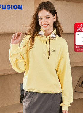 FILA FUSION斐乐潮牌女套头红色卫衣2026春季新年款针织长袖上衣