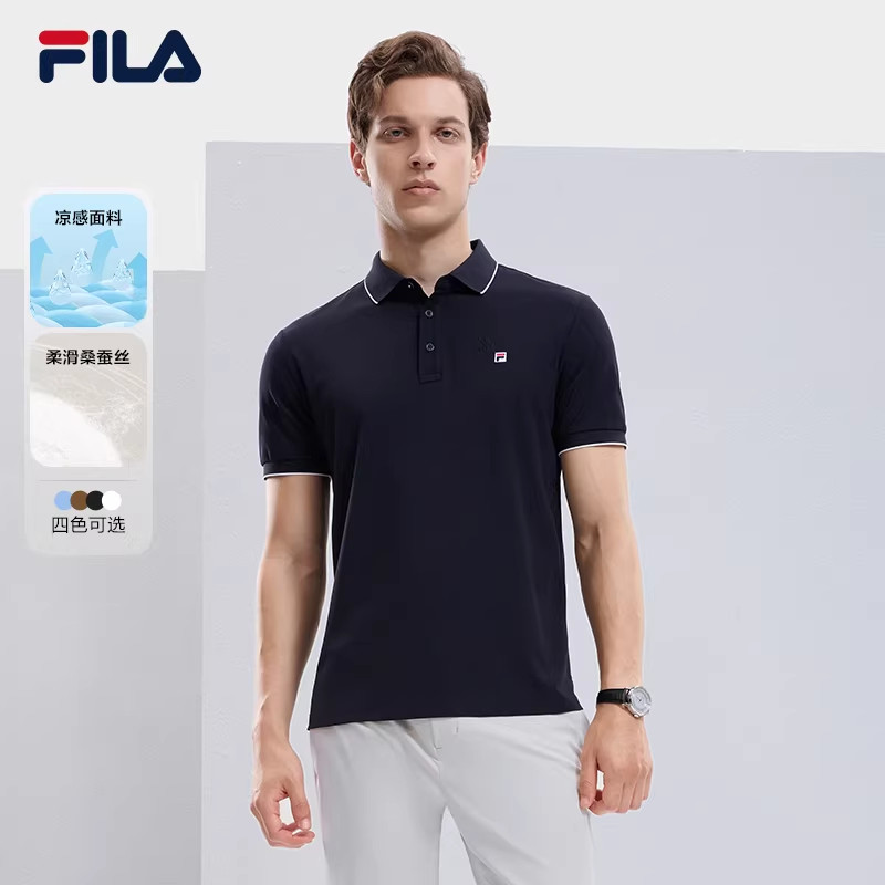 凉感|FILA 斐乐官方翻领短袖菁英POLO衫男夏季商务桑蚕丝健身T恤