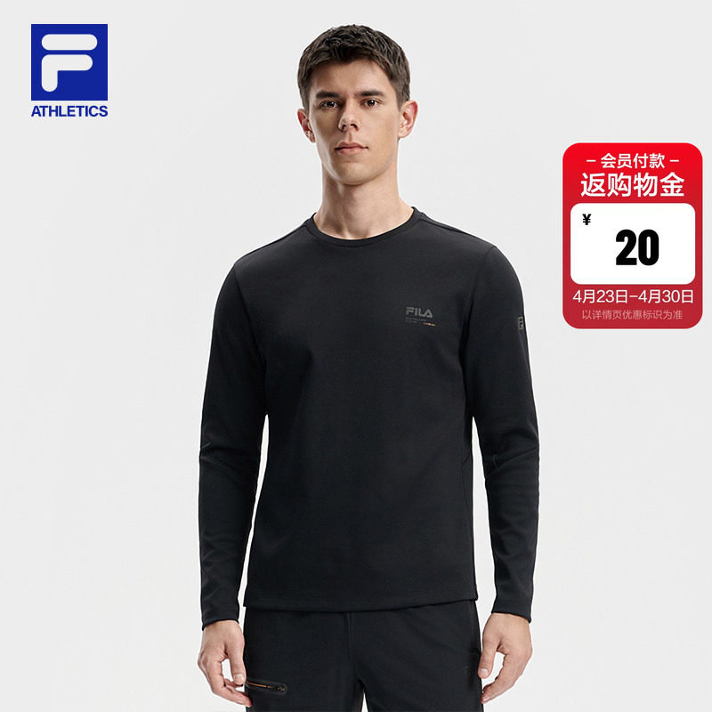 FILA 斐乐官方男子针织长袖上衣2025冬新款运动健身速干长T