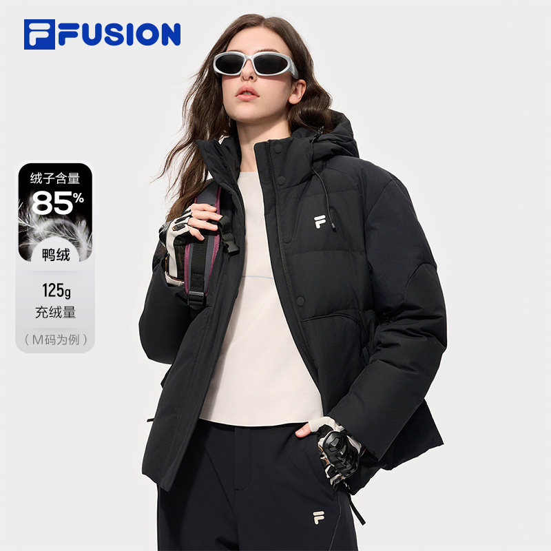 FILA FUSION斐乐潮牌羽绒服女2025冬季新款休闲宽松保暖连帽外套