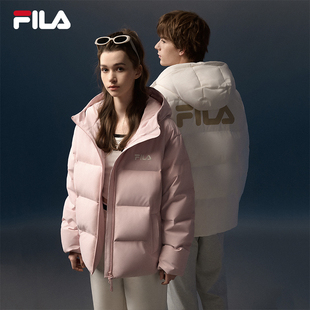 FILA斐乐官方情侣羽绒服女2025冬季 宽松运动保暖红色厚外套男 新款