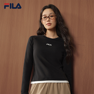 FILA 斐乐官方女子针织长袖衫2026秋新款简约百搭修身上衣休闲长T