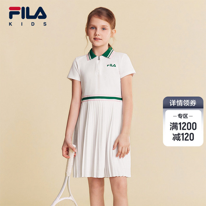 FILA KIDS斐乐童装女大童连衣裙夏季款时尚运动翻领学院风百褶裙