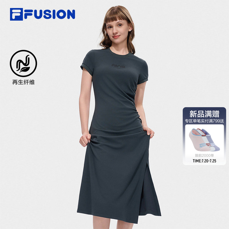 FILA FUSION斐乐连衣裙针织裙子2026秋季新款官方女装修身收腰裙