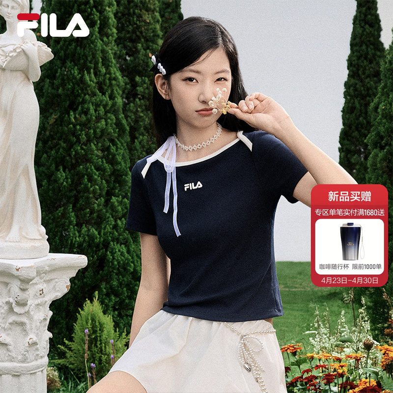 FILA斐乐女子针织短袖衫2026夏新款休闲简约运动上衣显瘦修身T恤