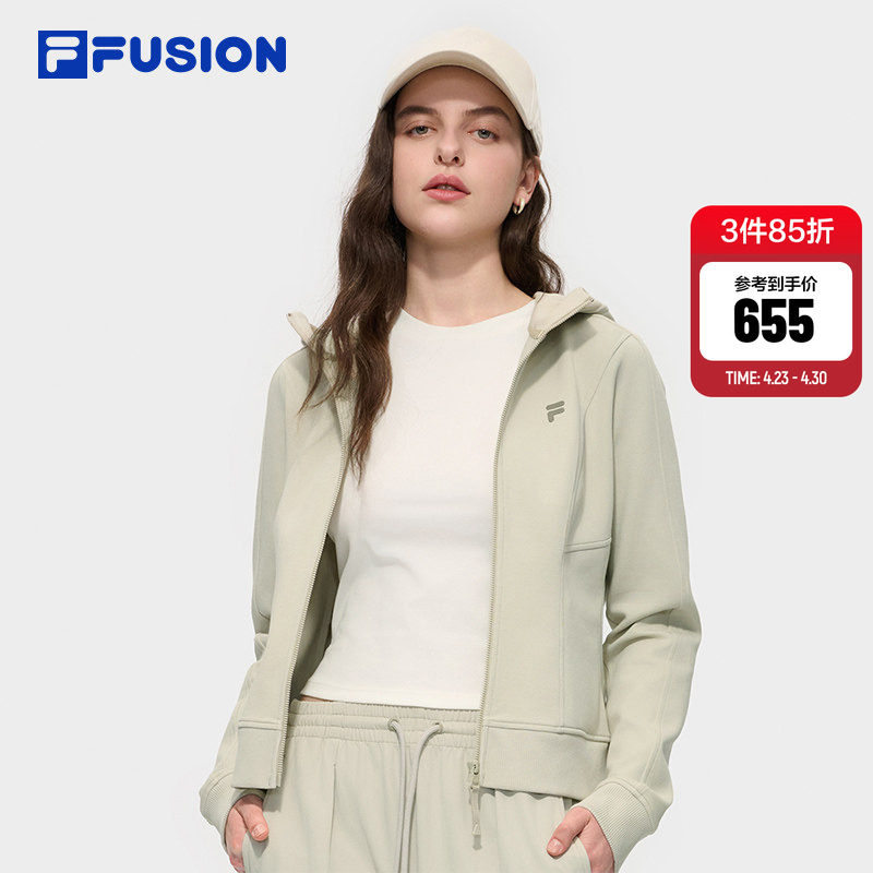 FILA FUSION斐乐官方女装潮牌针织连帽外套女时尚休闲修身上衣