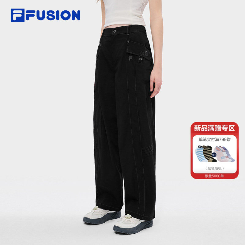 FILA FUSION斐乐潮牌梭织长裤女子2026夏季新款休闲宽松直筒裤子