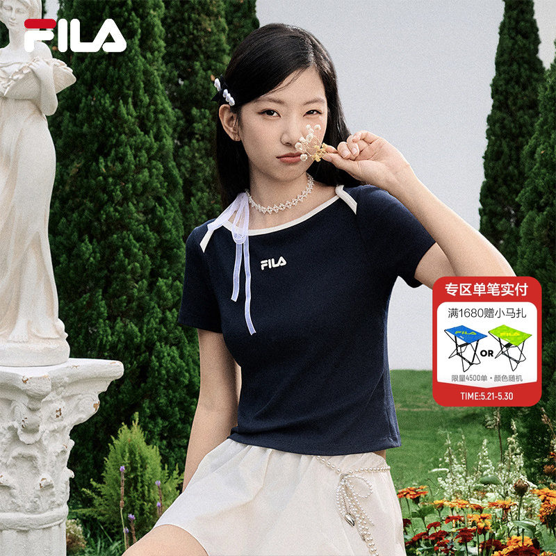 FILA斐乐女子针织短袖衫2026夏新款休闲简约运动上衣显瘦修身