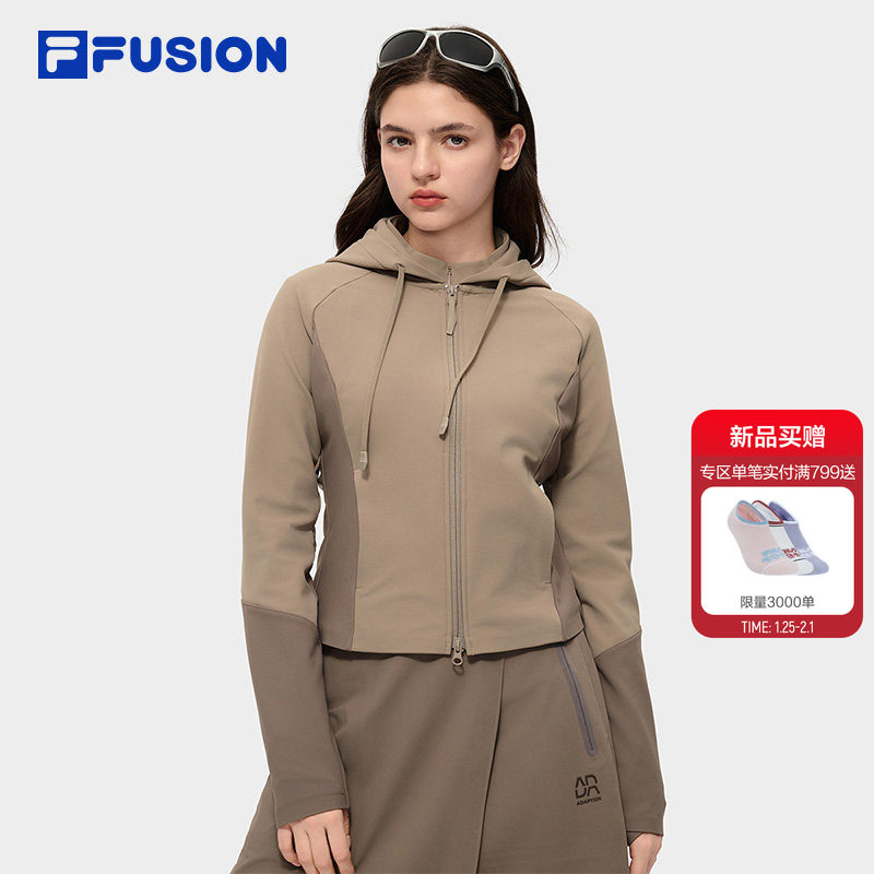 FILA FUSION斐乐潮牌针织连帽外套女2026春新款修身拼色连帽上衣,运动服/休闲服装,运动茄克/外套,淘宝优惠券,粉丝福利购,淘宝优惠卷