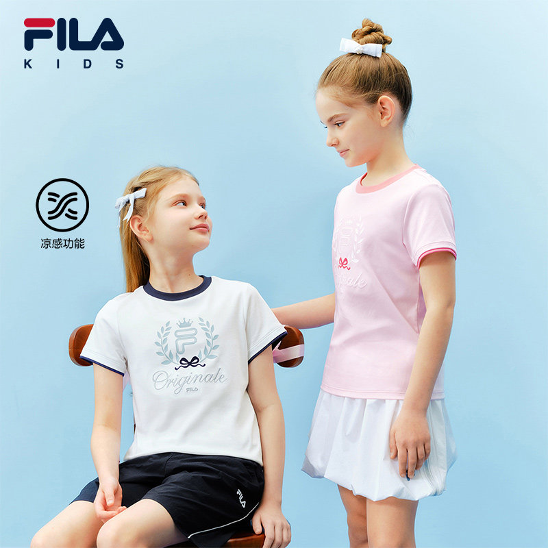 FILA KIDS斐乐童装儿童休闲上衣夏季款女大童纯棉透气舒适短