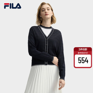 時(shí)尚 FILA 斐樂官方女士編織外套2025夏季 新款 休閑舒適V領(lǐng)毛衣開衫