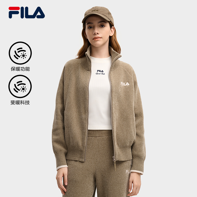 FILA斐乐官方长袖编织衫外套女