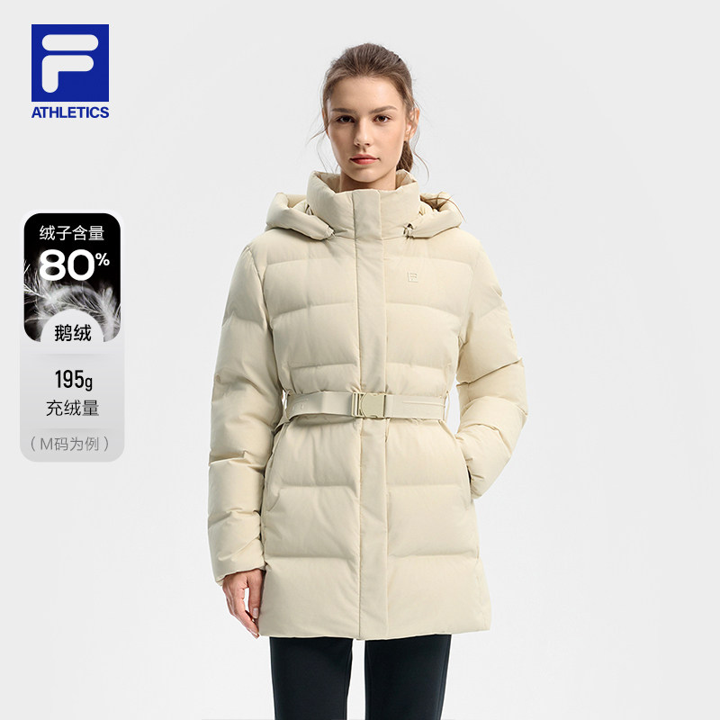 FILA 斐乐官方女士中长款羽绒服2025冬新款健身运动保暖连帽