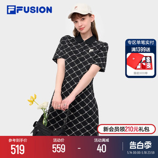 新款 FUSION斐乐潮牌连衣裙女2024夏季 POLO显瘦老花连身裙子 FILA