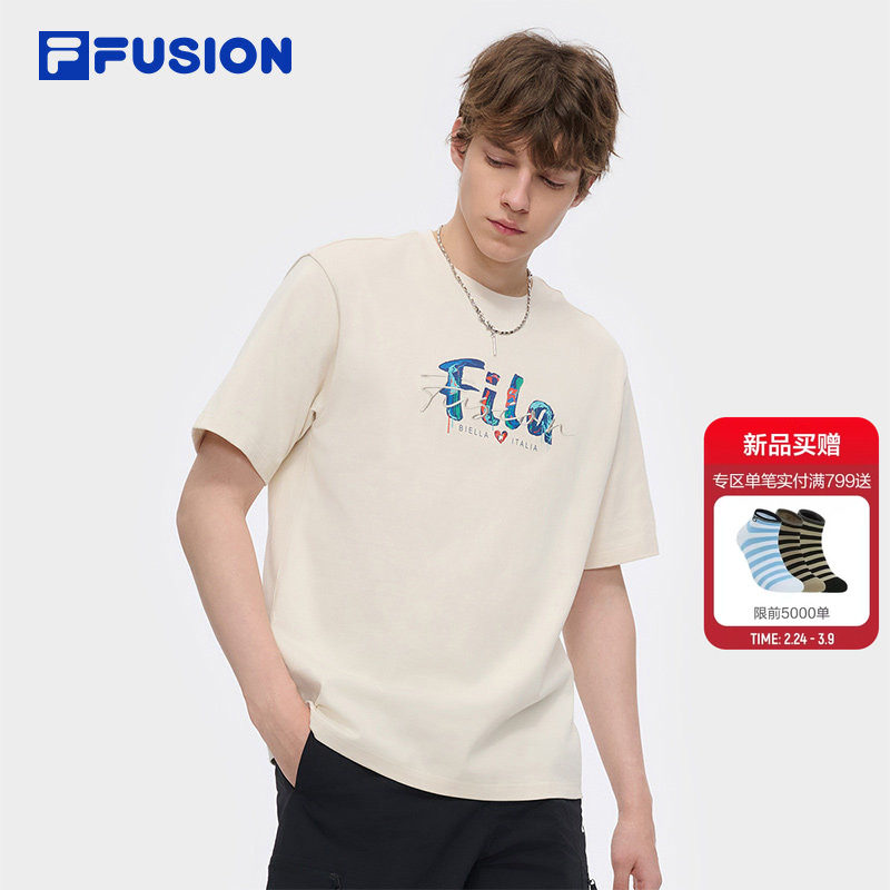 FILA FUSION斐乐潮牌情侣款针织短袖衫夏新款凉感纯棉T恤