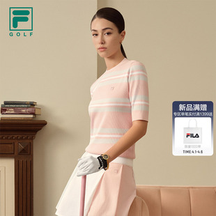 女夏季 何沐妮同款 FILA斐乐官方条条衫 编织衫 高尔夫运动毛衣 新款
