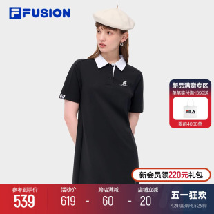 新款 FUSION斐乐潮牌POLO连衣裙女2024夏季 长裙收腰连身裙子 FILA