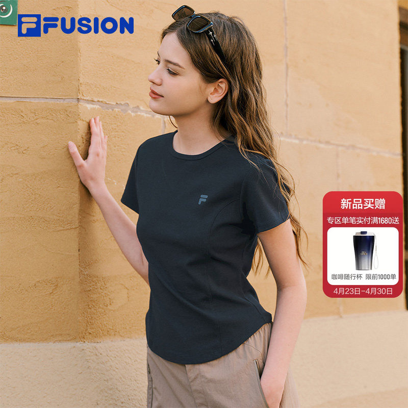 FILA FUSION斐乐潮牌女子针织短袖衫2026夏季新款休闲简约紧身T恤