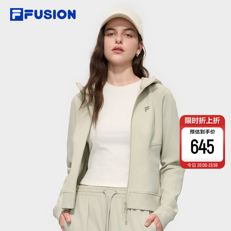 FILA FUSION斐乐官方女装潮牌针织连帽外套女时尚休闲修身