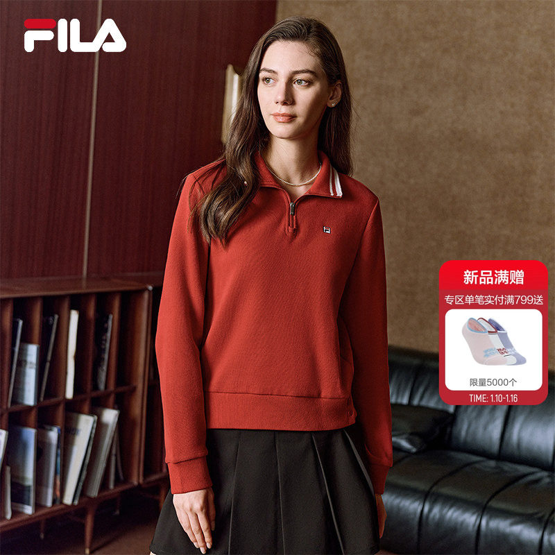 FILA 斐乐官方女子套头卫衣2026春新款新年红色舒适针织长袖上衣