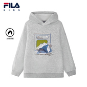FILA 儿童加绒休闲连帽上衣 新款 KIDS斐乐童装 男大童卫衣2025冬季