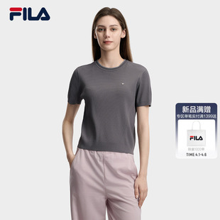 衫 FILA 上衣 简约休闲针织短袖 时尚 斐乐官方女子编织衫 2026夏新款