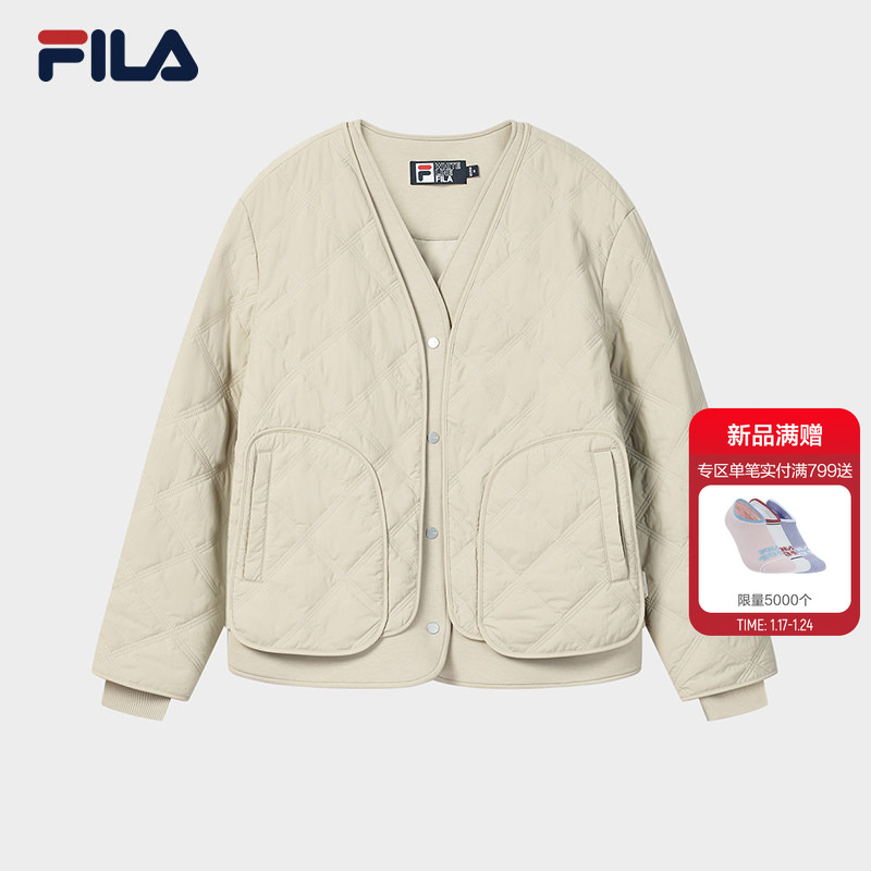 FILA 斐乐官方女士棉服2026春新款时尚休闲绗缝V领假两件保暖外套,运动服/休闲服装,运动棉衣,淘宝优惠券,粉丝福利购,淘宝优惠卷