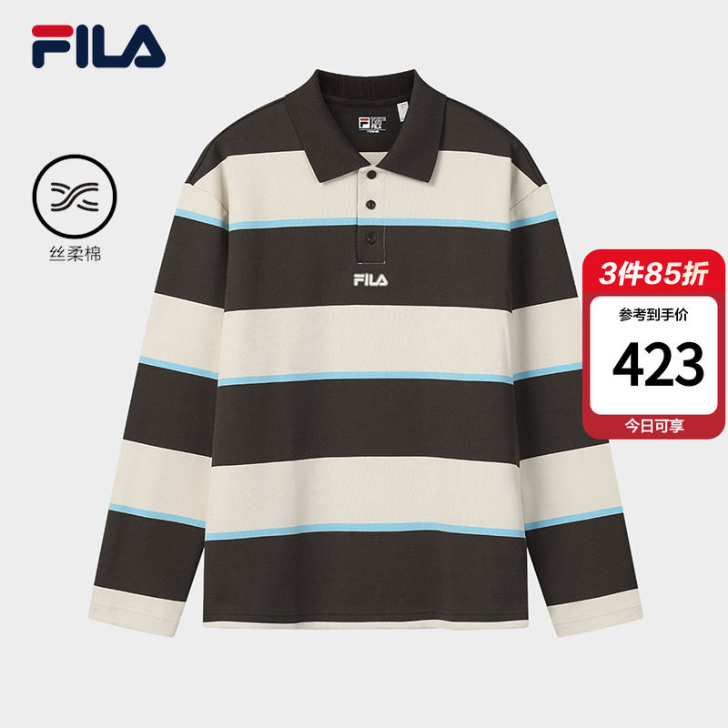 FILA 斐乐官方男子翻领长袖POLO衫2026春新款休闲拼色宽