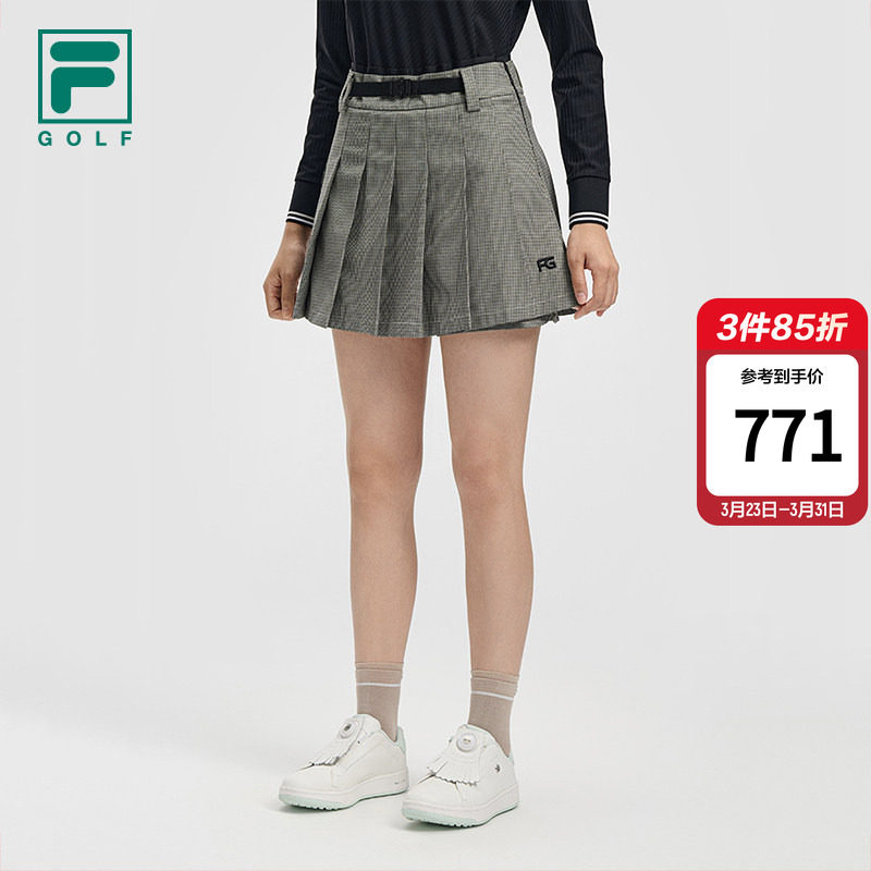 FILA 斐乐官方女士半身裙2026春新款高尔夫运动千岛格百褶裙