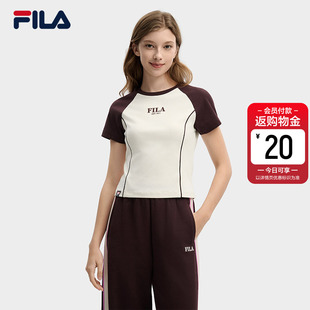 T恤2026春季 短款 新款 显瘦撞色插肩袖 上衣 修身 FILA斐乐女针织短袖