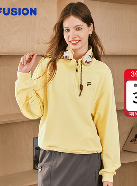 FILA FUSION斐乐潮牌女套头红色卫衣2026春季新年款针织长袖上衣