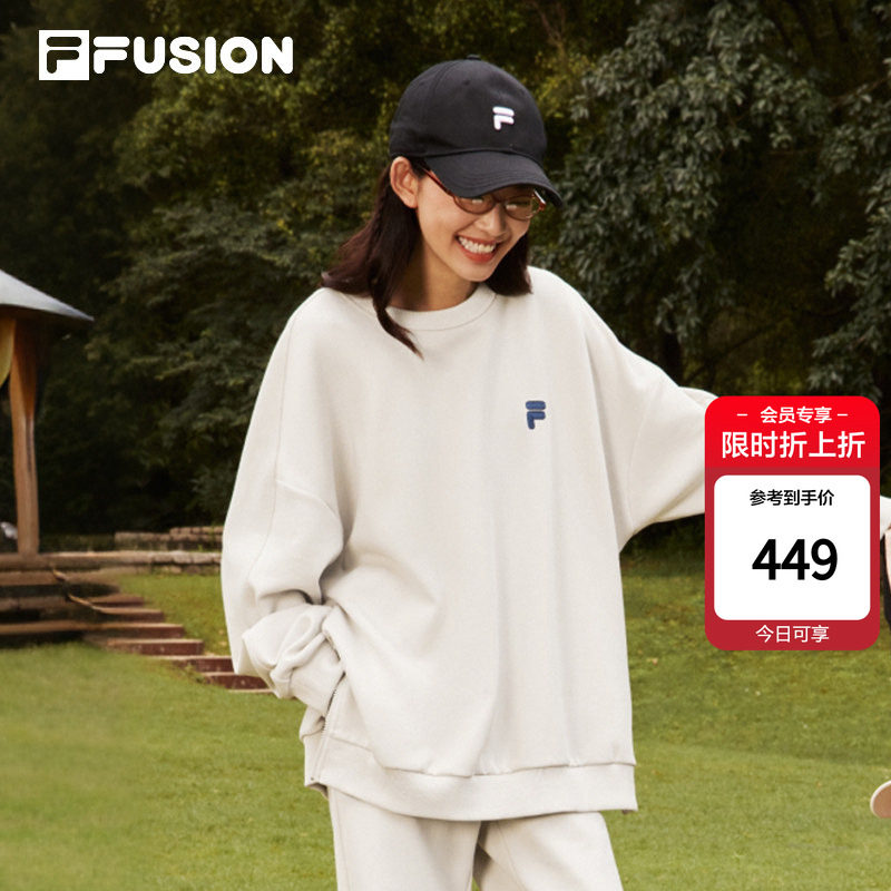 FILA FUSION斐乐潮牌情侣加绒卫衣秋季宽松圆领时尚休闲男女上衣
